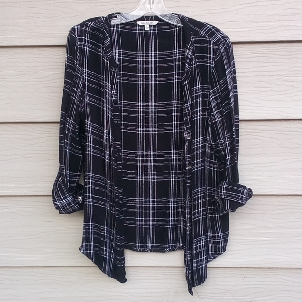 Calvin Klein black/white flannel jacket, women's size L, great condition